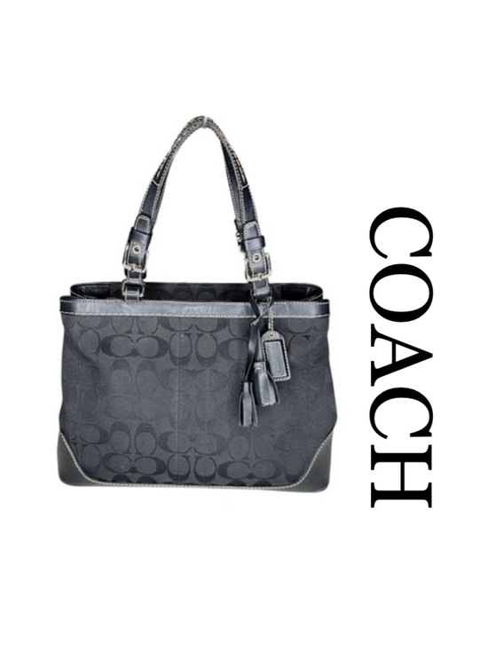 Coach Handbags - VTG Coach Hampton Black Leather Satchel Top Handle Jacquard Handbag K04M-6830